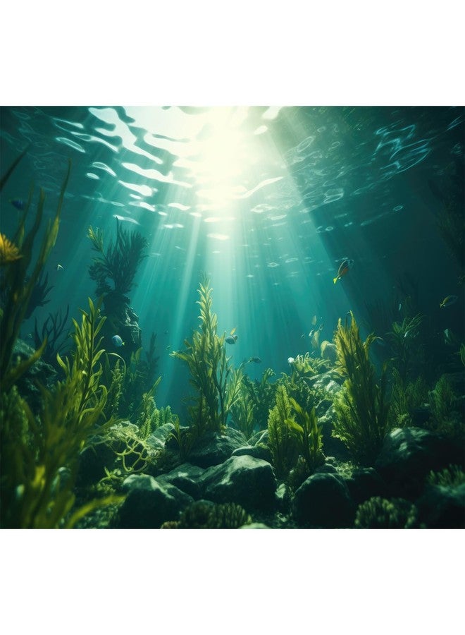 CaterRina Aquarium Background Underwater Aquatic Plants Rocks Fish Tank Background Tropical Fish Sun Rays Landscapes Terrarium Backgrounds Undersea Rocks Green Seaweeds Reptile Tank Backgrounds Poster 30x12in - Image 1